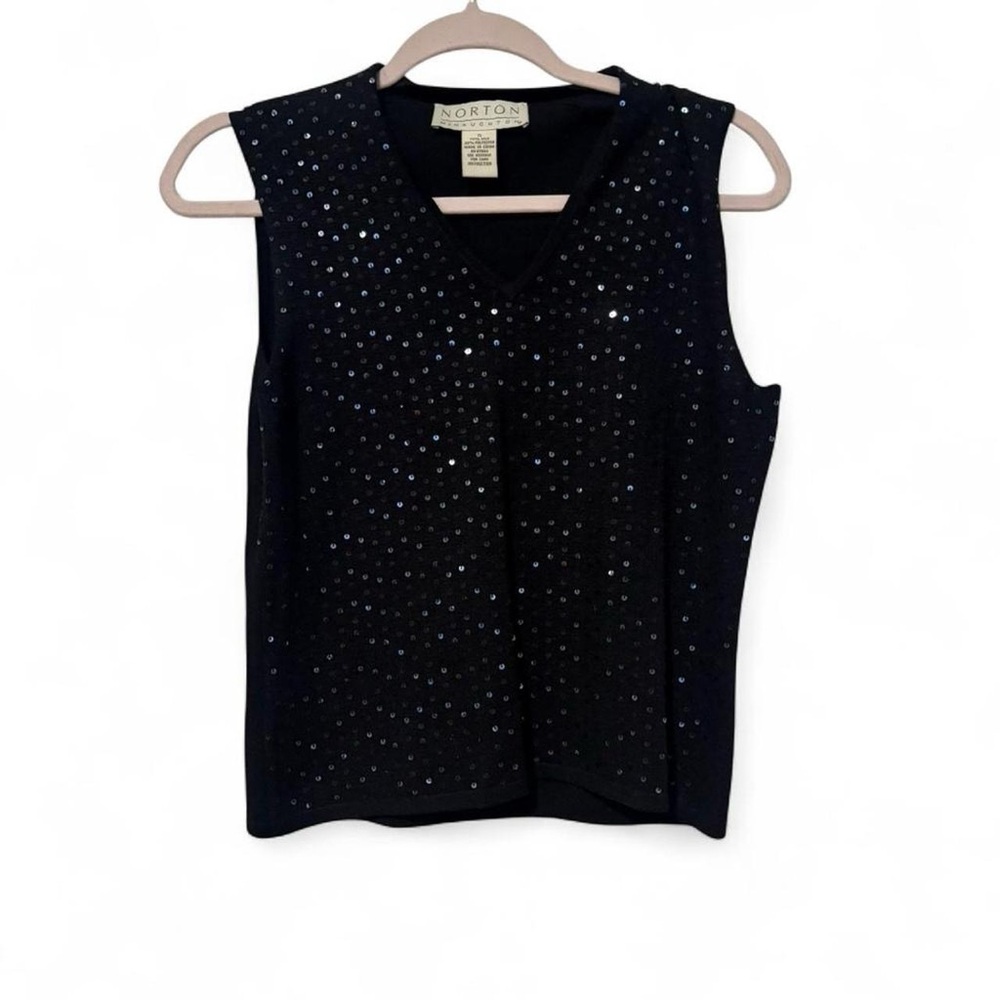 Vintage Y2K sequins silk back V neck sleeveless sweater‎ small